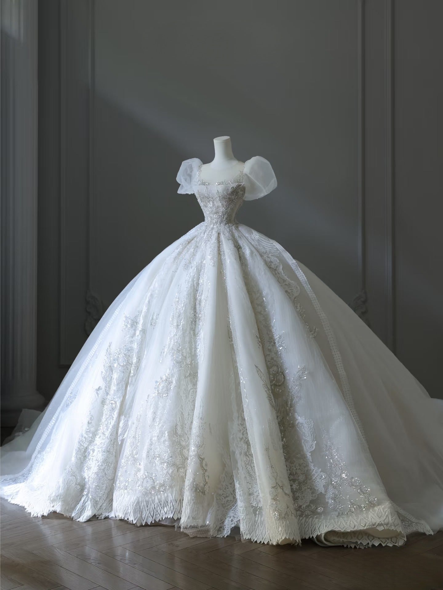 Timeless Ball Gown Off The Shoulder Short Sleeves Tulle Sequin Wedding Dresses Bridal Dress