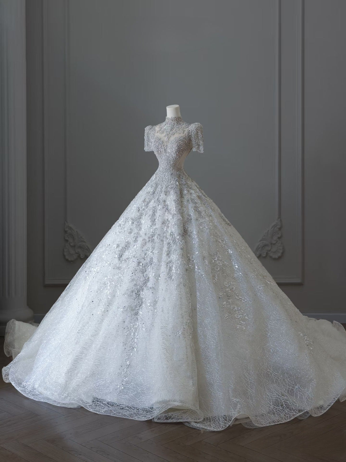 Timeless Ball Gown Jewel Neckline Sequin Half Sleeves Wedding Dress - View 2 | FashionDia