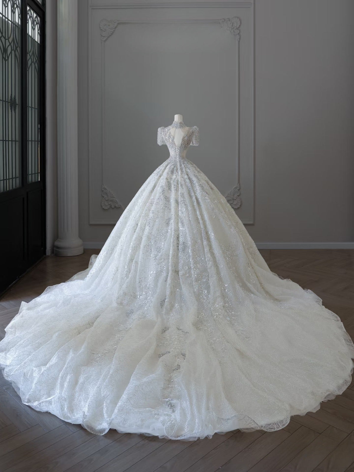 Timeless Ball Gown Jewel Neckline Sequin Half Sleeves Wedding Dress - View 5 | FashionDia