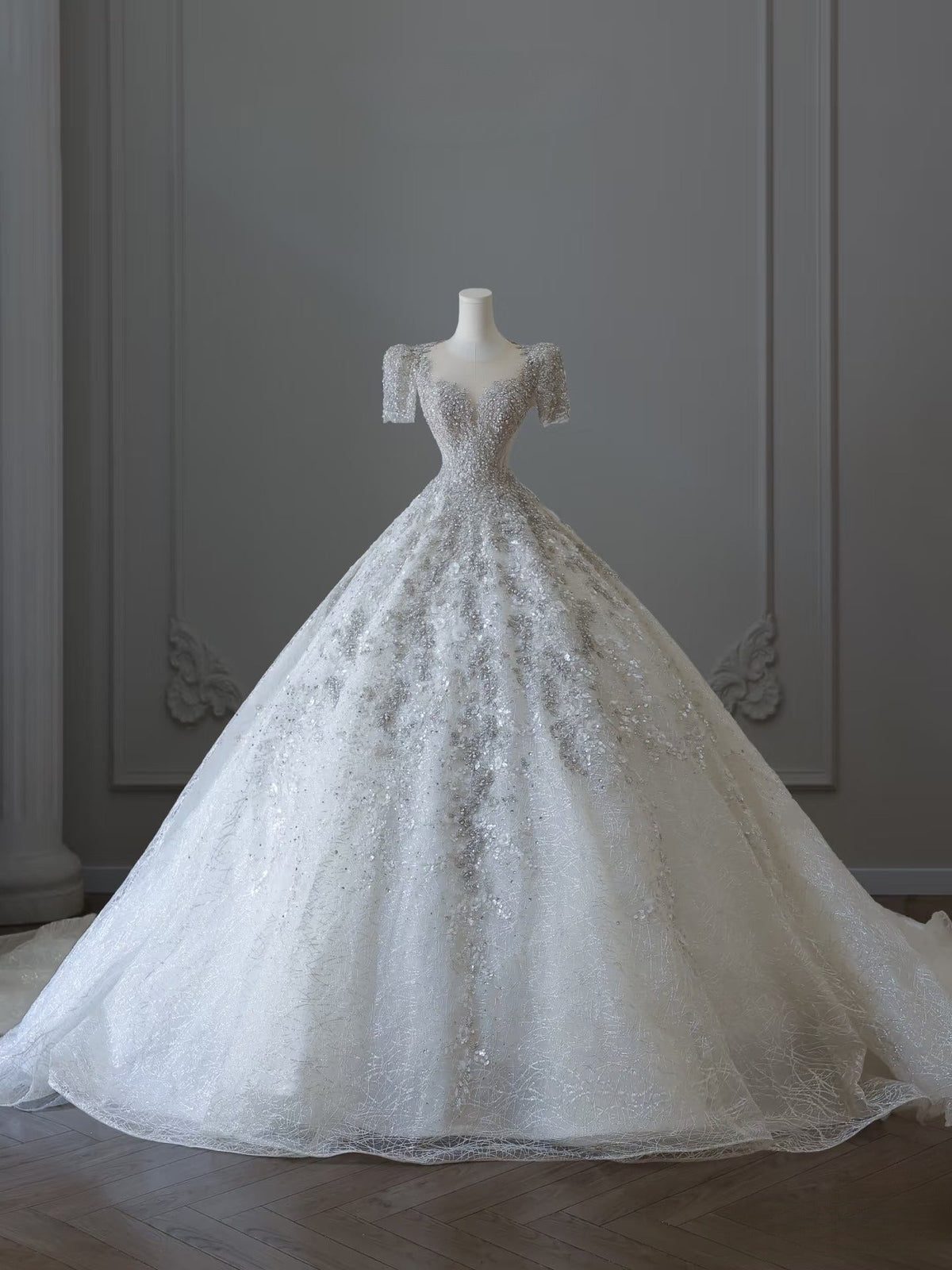 Timeless Ball Gown Jewel Neckline Sequin Half Sleeves Wedding Dress - View 4 | FashionDia