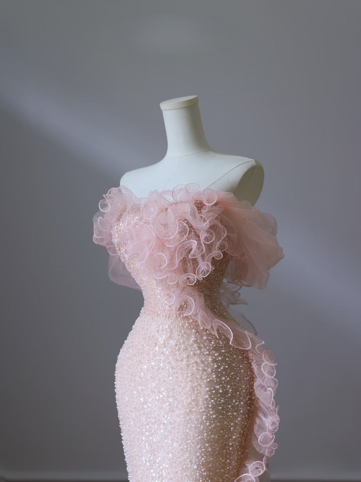 Classy Mermaid Strapless Pink Sequin Long Evening & Prom Dress - View 4 | FashionDia