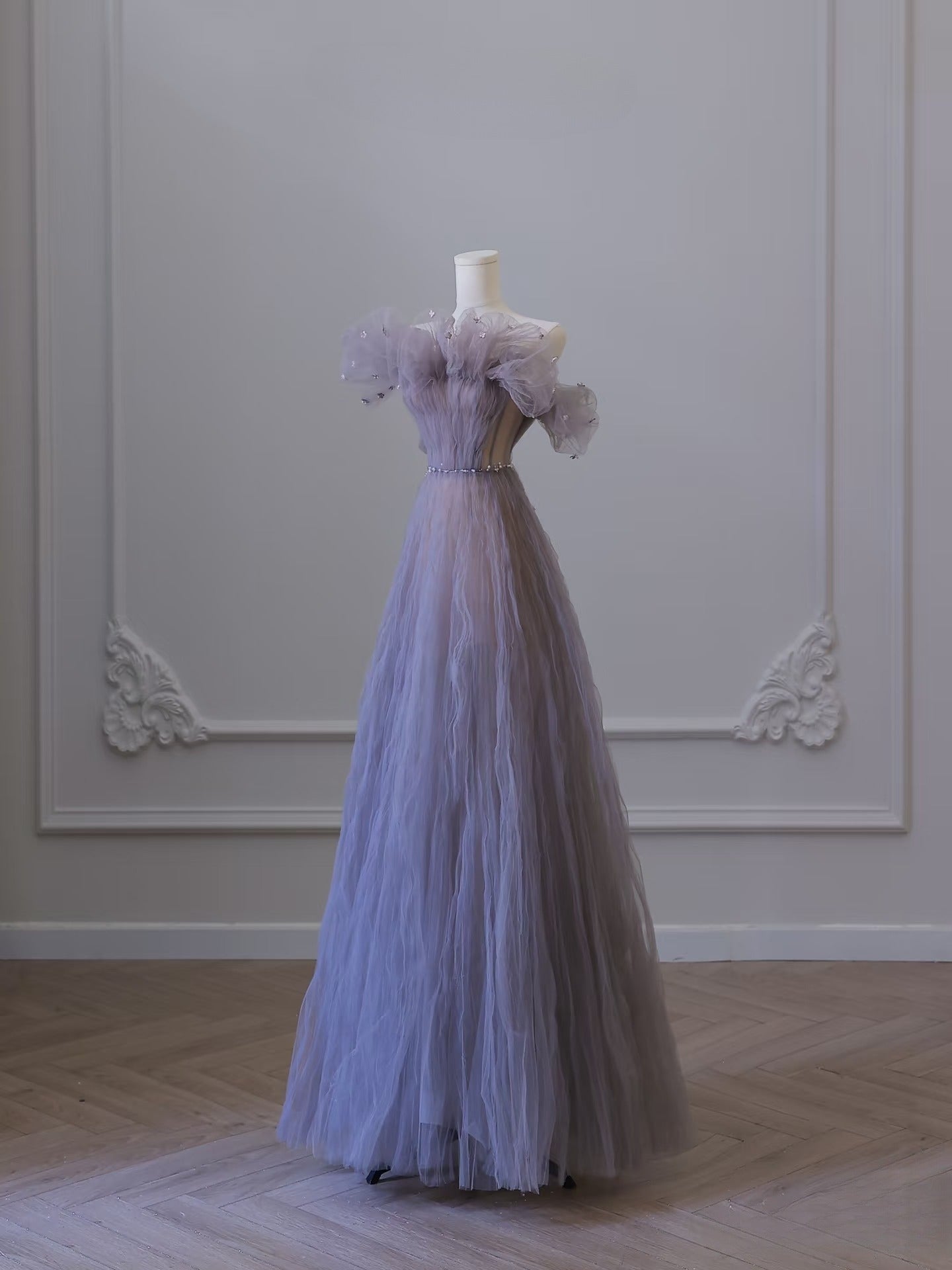 Classy A Line Off The Shoulder Lilac Tulle Long Evening Dress Prom Dresses