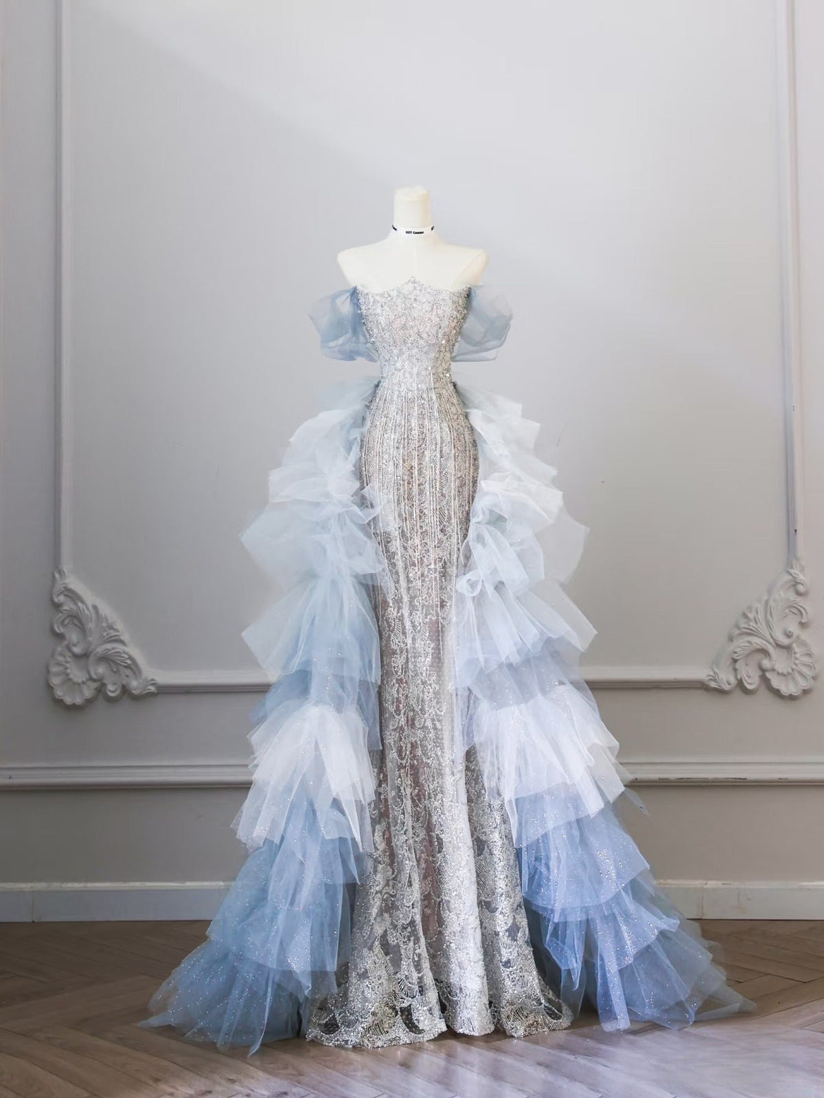Classy Mermaid Off-the-Shoulder Neckline Sequin Ruffles Long Evening & Prom Dress - FashionDia