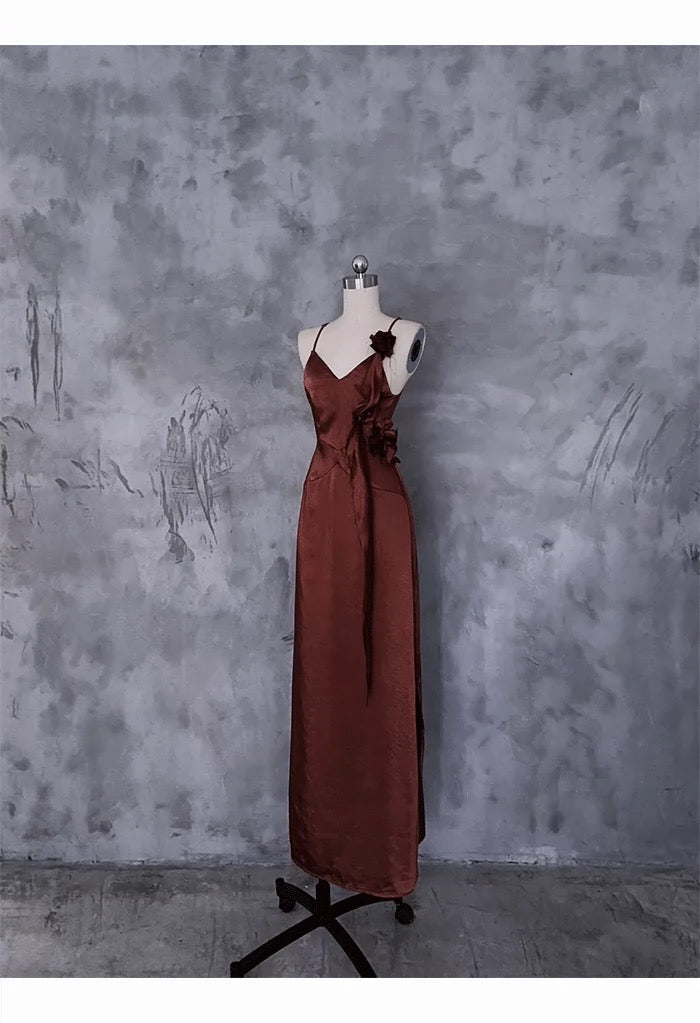 Chic A-Line Spaghetti Straps Burgundy Floral Long Prom Dresses Birthday Dress With Jacket - View 4 | FashionDia