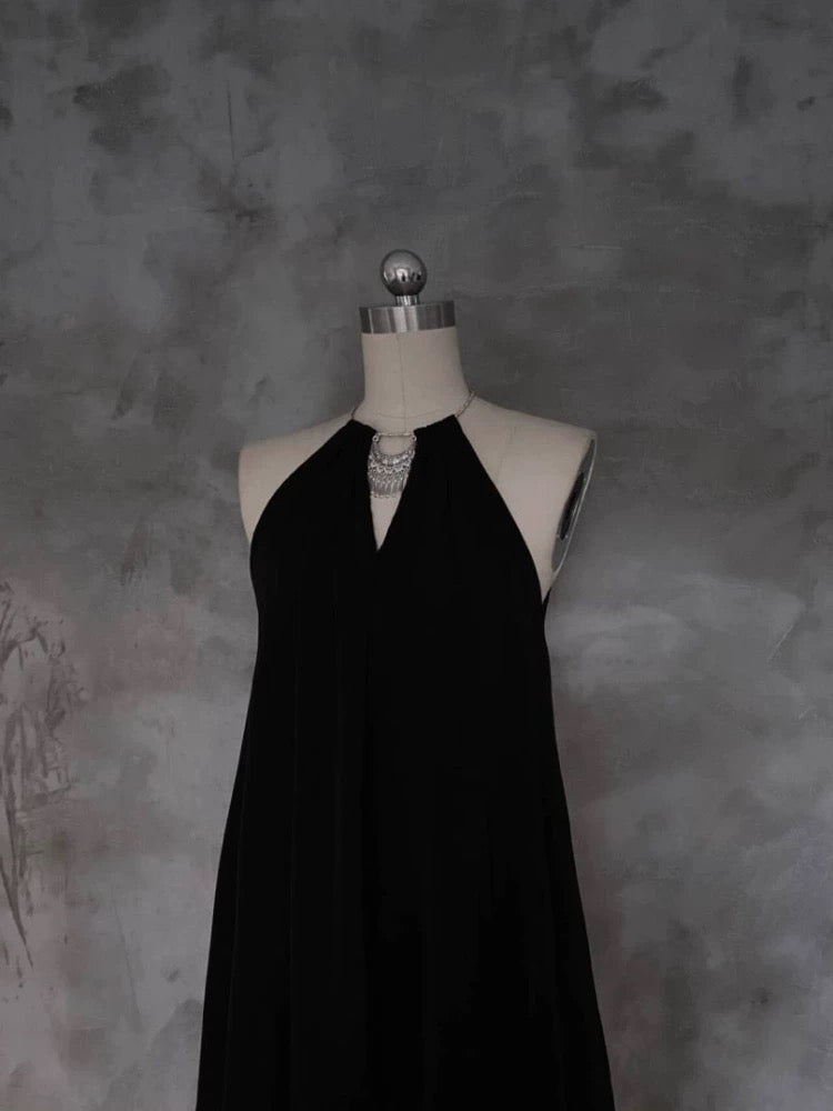 Pretty A-Line Halter Black Long Prom Dresses Birthday Dress - View 4 | FashionDia
