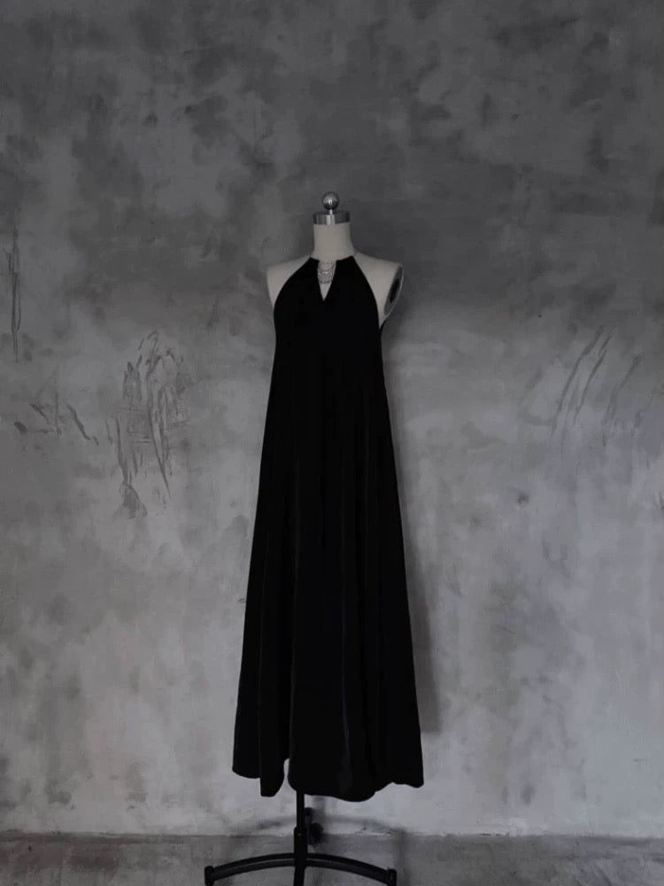 Pretty A line Halter Black Long Prom Dresses Birthday Dress For Women