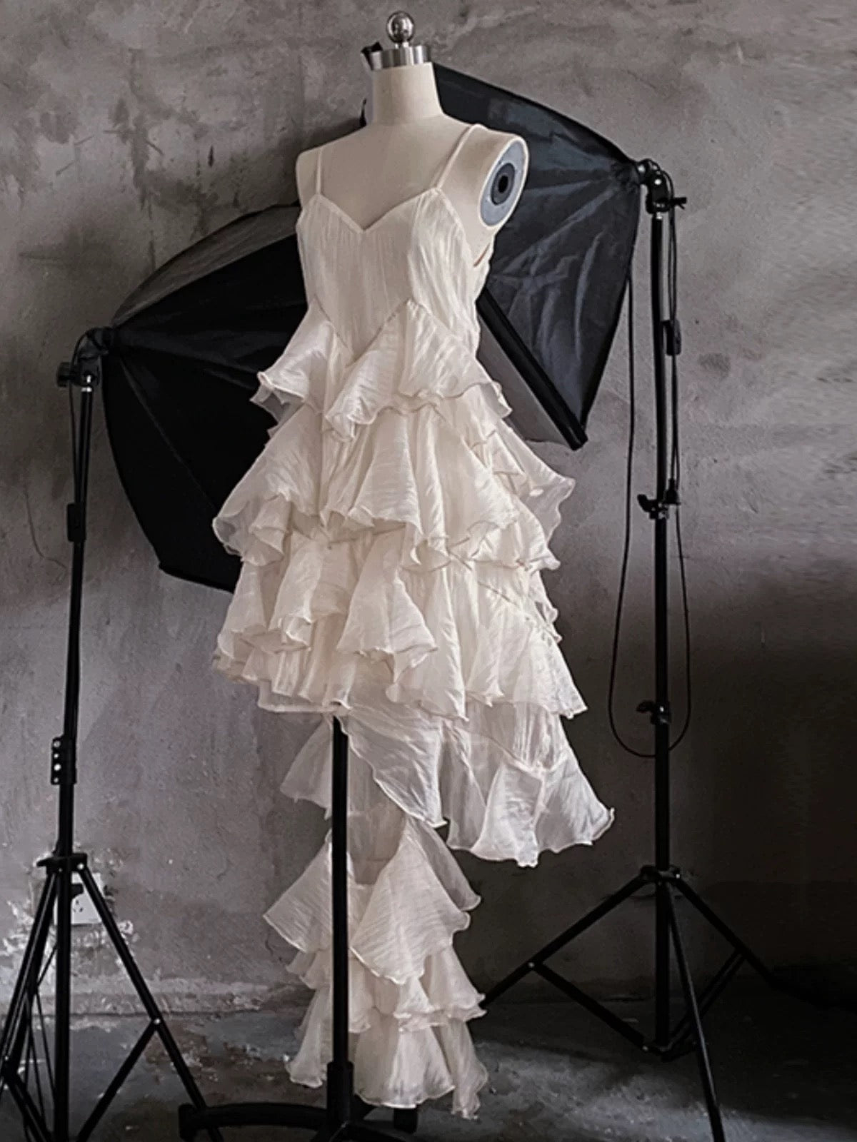 Chic High Low Spaghetti Straps Prom Dresses Birthday Dress With Ruffles