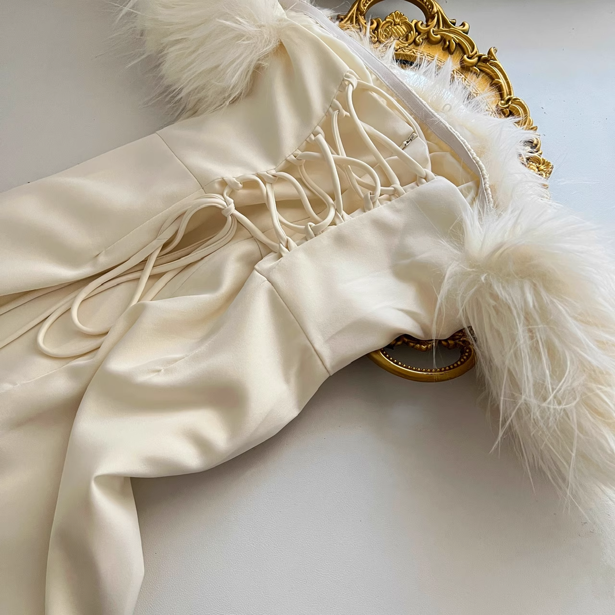 Sheath Strapless Sleeveless Ivory Feather Dress Slit Holiday Dresses - View 5 | FashionDia