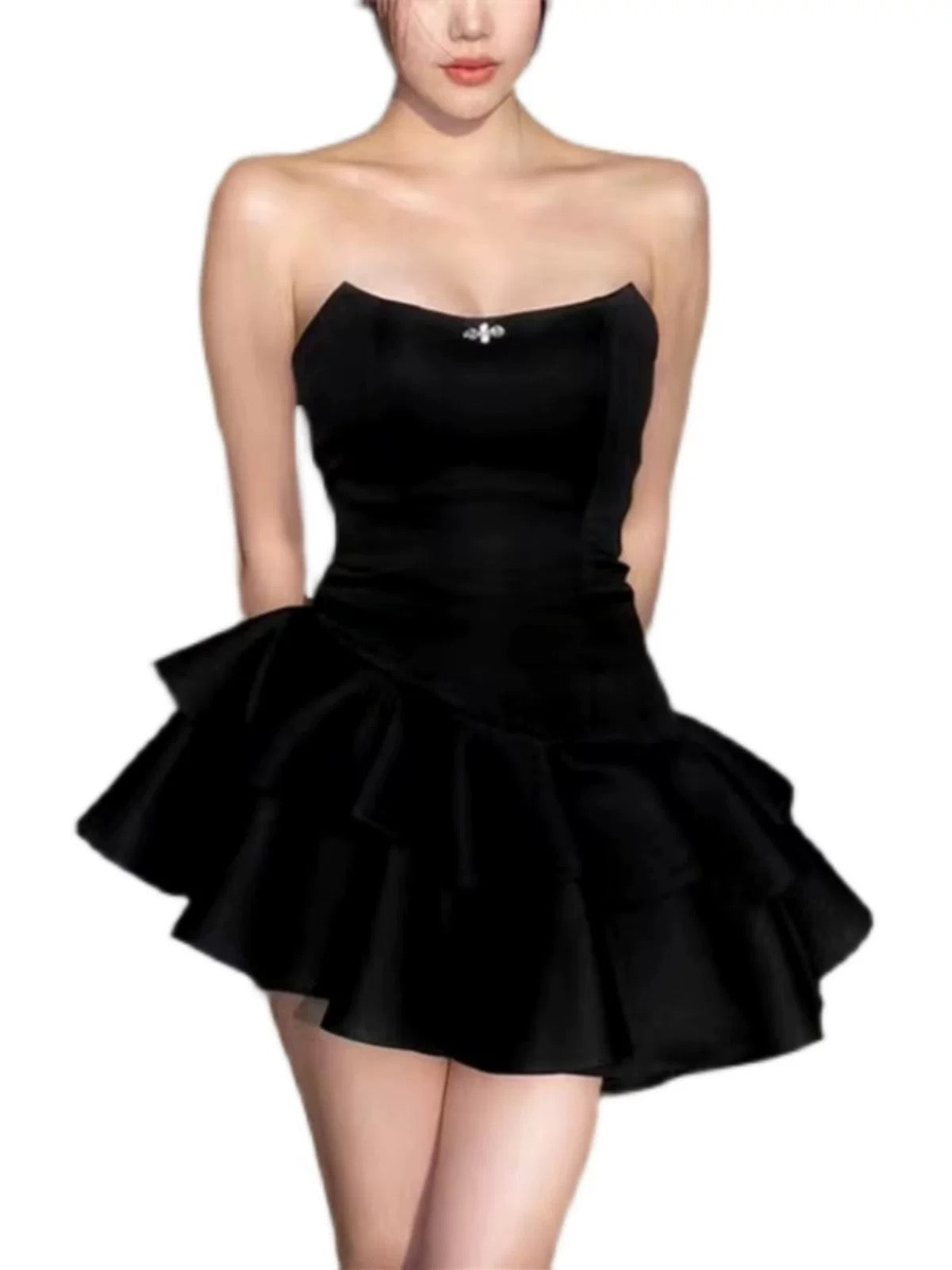 Simple A line Strapless Black Homecoming Dresses Short Satin Birthday Outfit