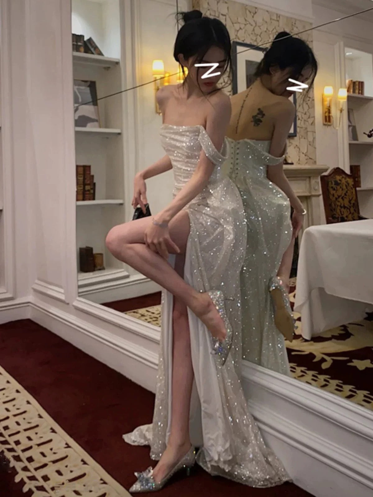 Classy Mermaid Off-the-Shoulder Sequin Slit Long Prom Dress - FashionDia