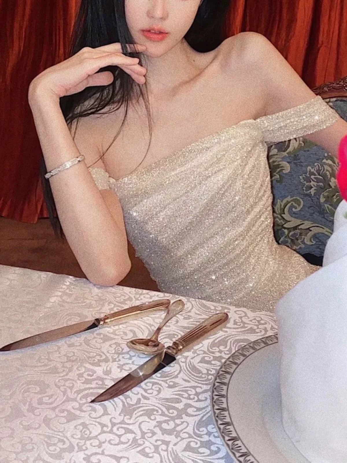 Classy Mermaid Off-the-Shoulder Sequin Slit Long Prom Dress - View 5 | FashionDia