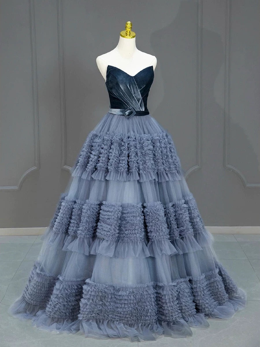 Sexy Ball Gown Sweetheart Neckline Gray Tulle Evening Dress Prom Dresses