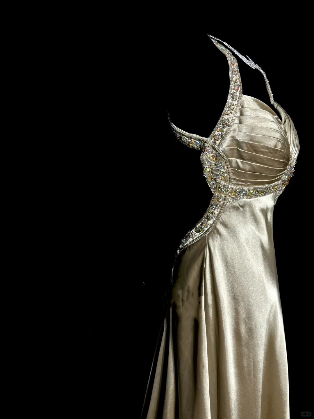 Aesthetic A-Line Halter Neckline Champagne Satin Prom Dress Ruffle Long Party Dress - View 4 | FashionDia
