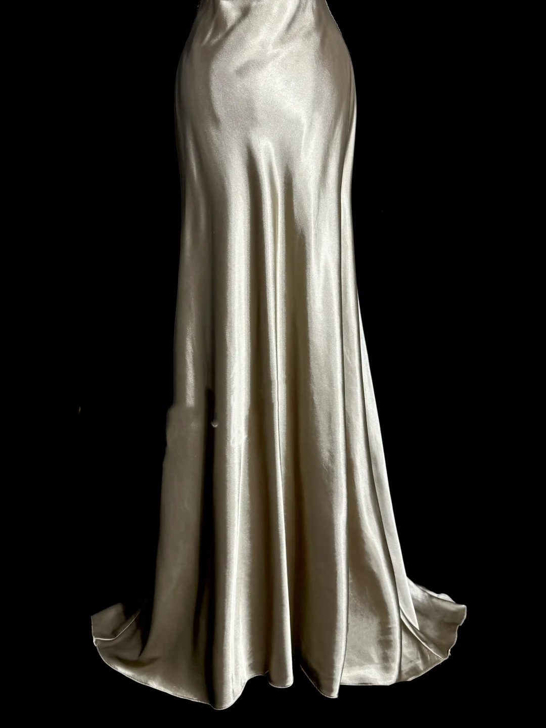 Aesthetic A-Line Halter Neckline Champagne Satin Prom Dress Ruffle Long Party Dress - View 5 | FashionDia