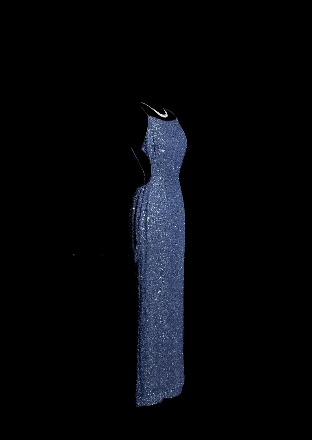 Vintage Mermaid Boat Neck Blue Sequin Backless Prom Gown Fairy Prom Dresses