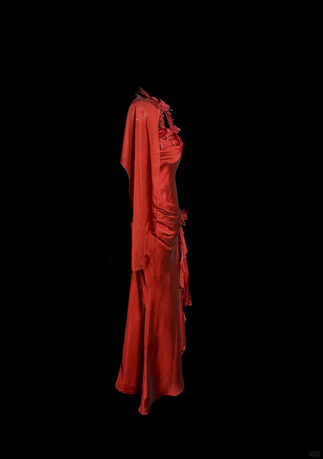Aesthetic Mermaid Halter Neckline Red Satin Prom Dress Ruffle Long Party Dress