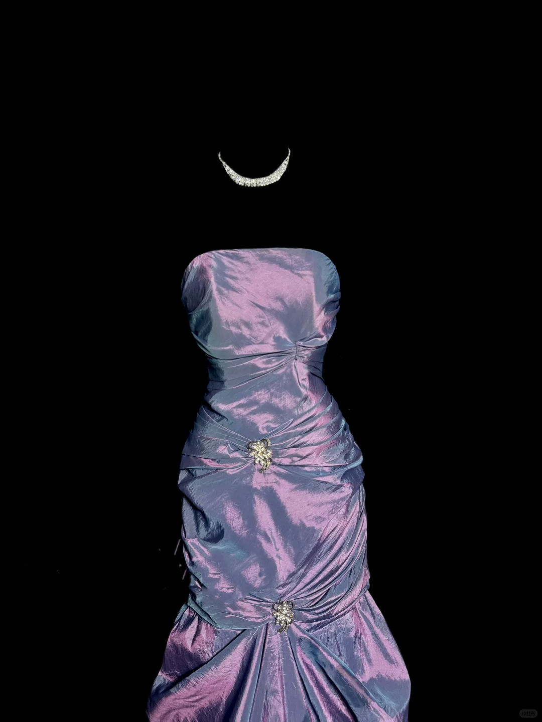 Aesthetic Mermaid Strapless Neckline Grape Taffeta Prom Dress Ruffle Long Party Dress