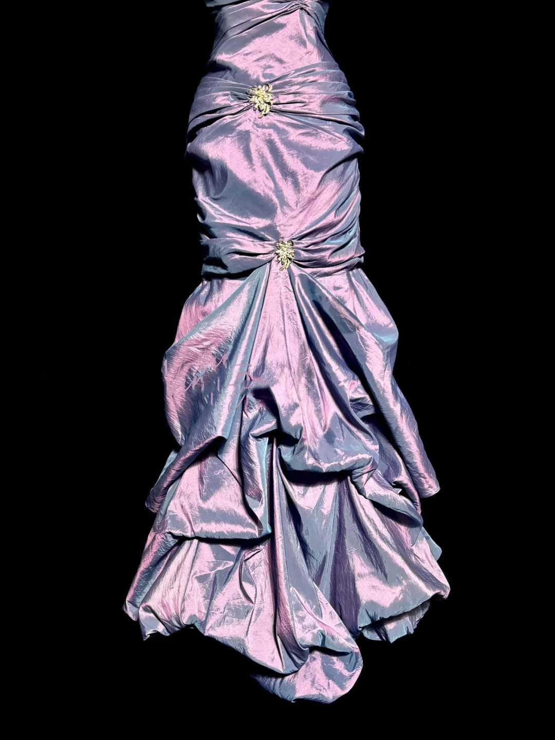 Aesthetic Mermaid Strapless Neckline Grape Taffeta Prom Dress Ruffle Long Party Dress
