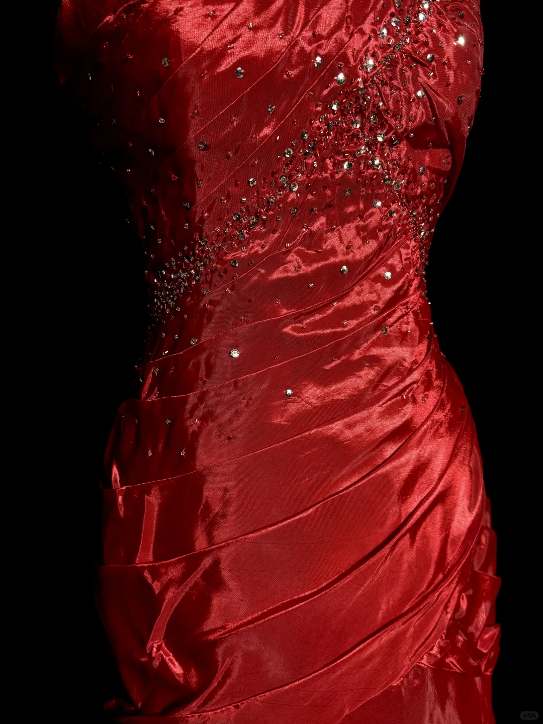 Aesthetic Mermaid Strapless Neckline Red Taffeta Prom Dress Ruffle Long Party Dress - View 6 | FashionDia