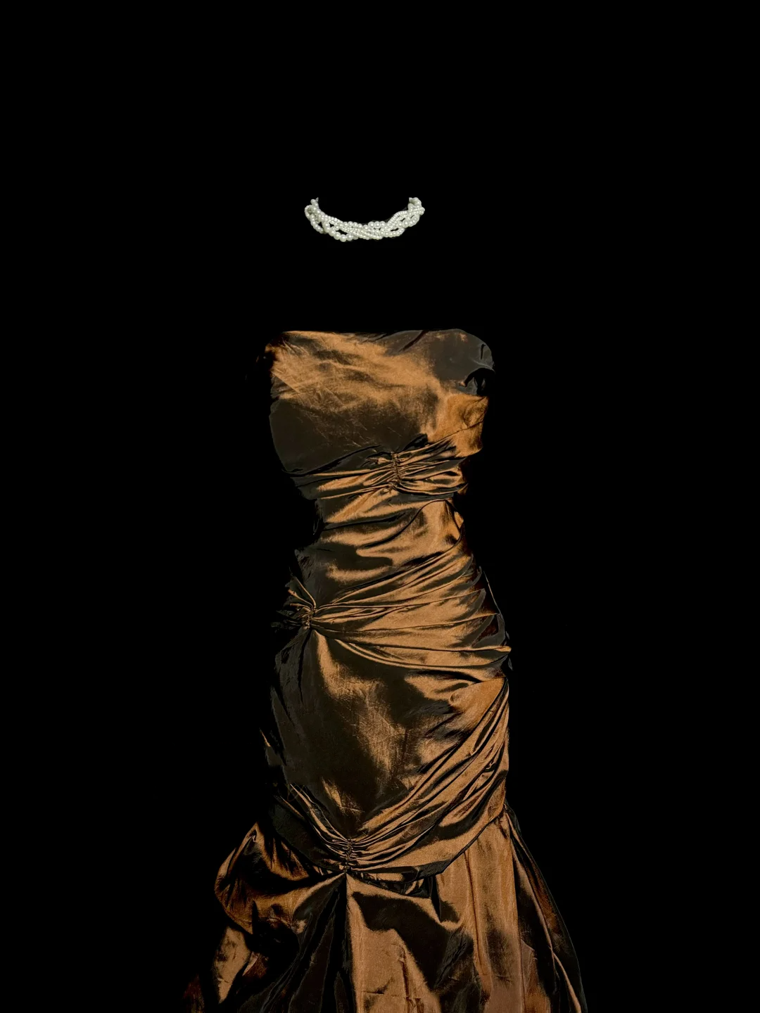 Aesthetic Mermaid Strapless Neckline Brown Taffeta Prom Dress Ruffle Long Party Dress - View 4 | FashionDia
