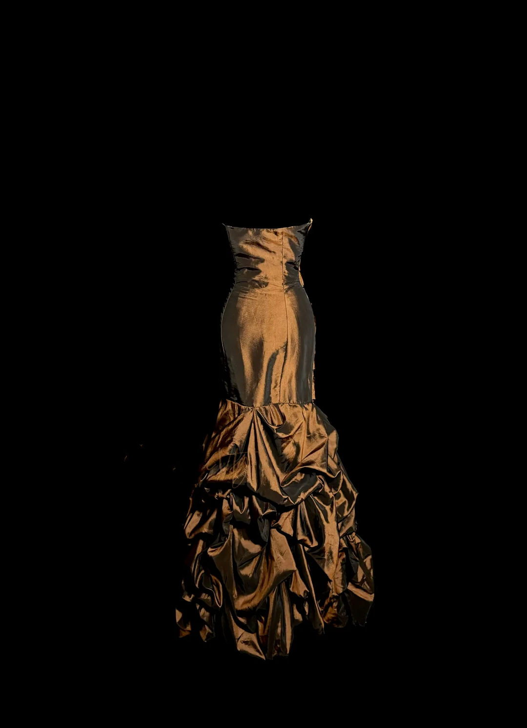 Aesthetic Mermaid Strapless Neckline Brown Taffeta Prom Dress Ruffle Long Party Dress - View 2 | FashionDia