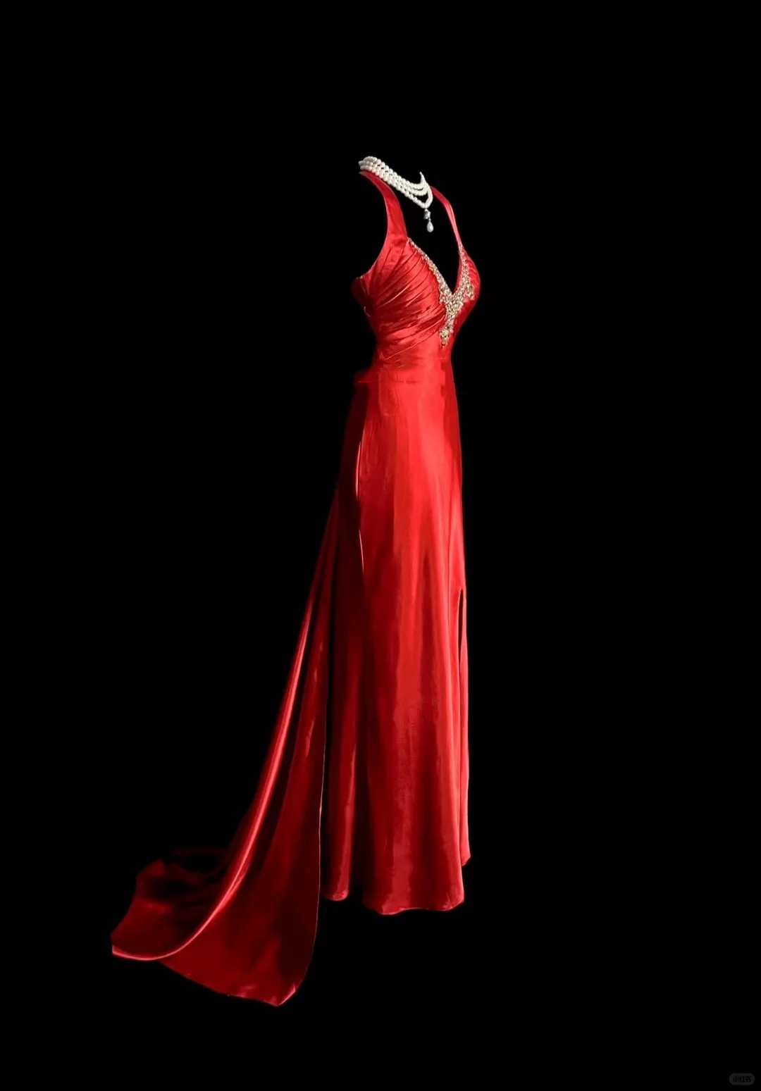Vintage Mermaid Spaghetti Straps Satin Red Prom Gown Fairy Prom Dresses - FashionDia