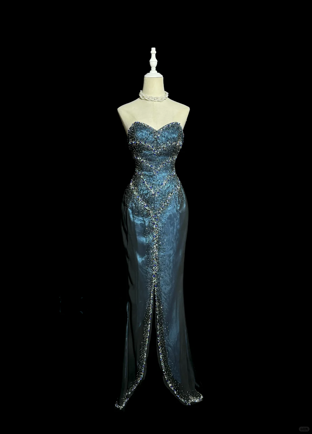 Vintage Mermaid Sweetheart Sleeveless Long Blue Slit Prom Gown Fairy Prom Dresses - FashionDia