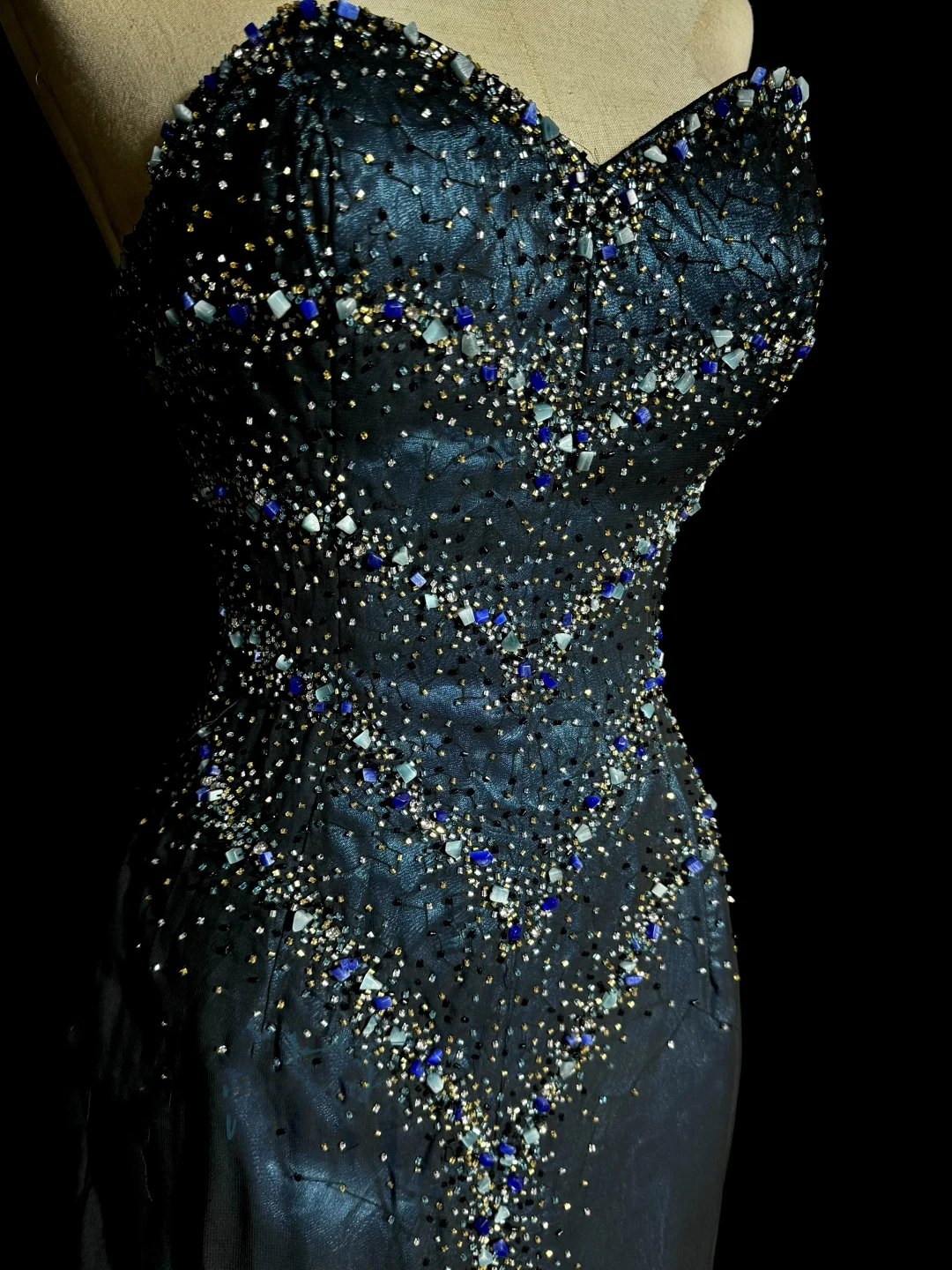 Vintage Mermaid Sweetheart Sleeveless Long Blue Slit Prom Gown Fairy Prom Dresses - View 5 | FashionDia