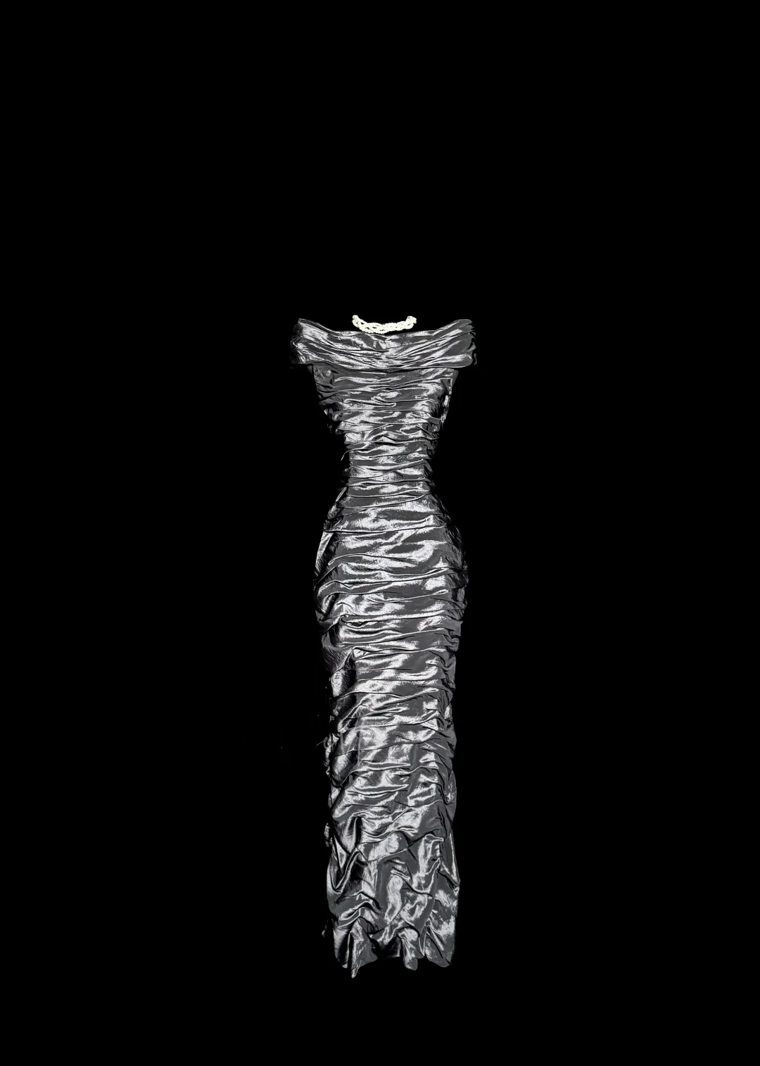 Vintage Sheath Off-the-Shoulder Silver Gray Sleeveless Long Prom Gown Fairy Prom Dresses - FashionDia