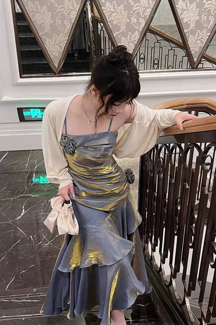 Vintage Mermaid Spaghetti Straps Long Party Dresses Birthday Outfits - View 3 | FashionDia