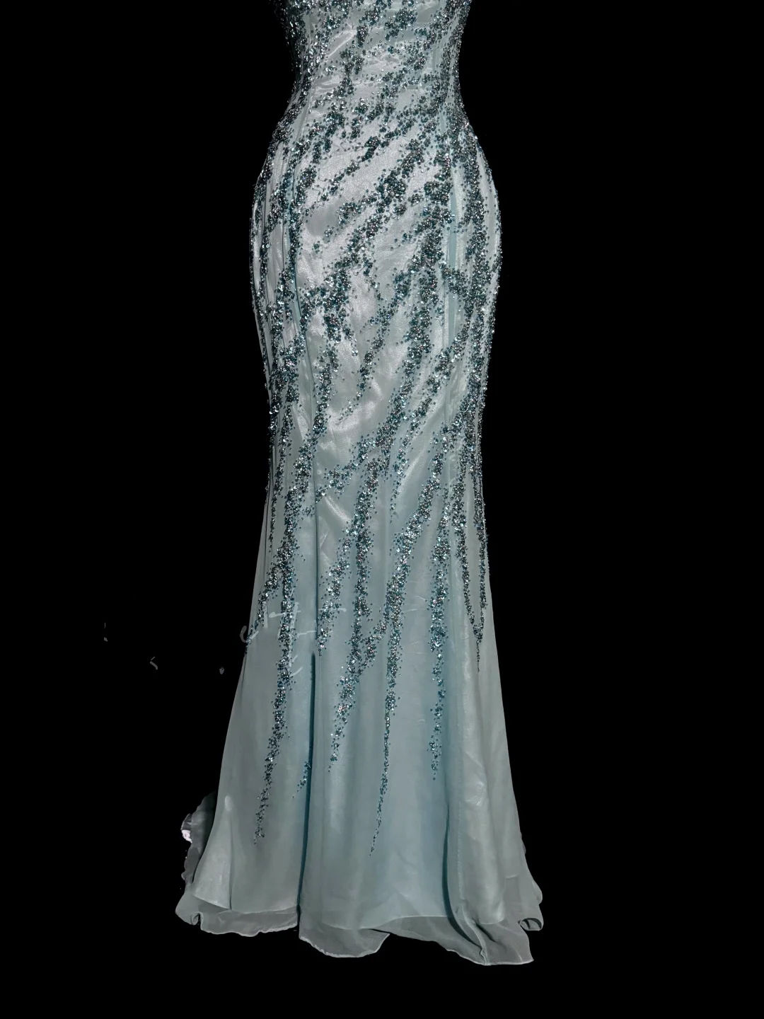 Vintage Mermaid Strapless Tulle Blue Beads Long Prom Gown Fairy Prom Dresses - View 5 | FashionDia