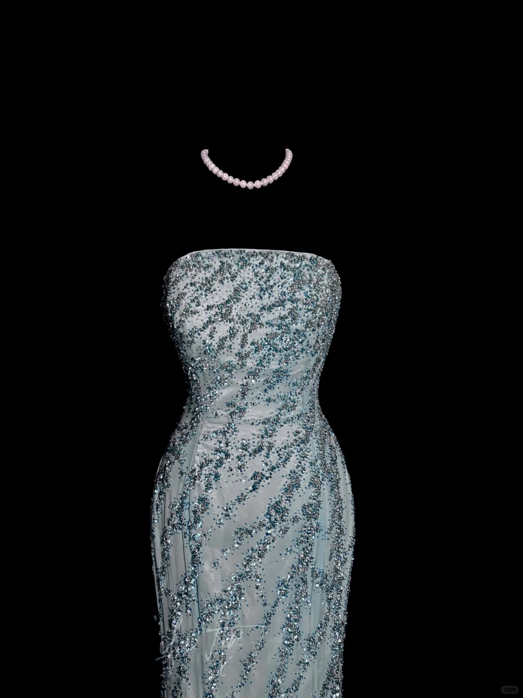 Vintage Mermaid Strapless Tulle Blue Beads Long Prom Gown Fairy Prom Dresses - View 4 | FashionDia