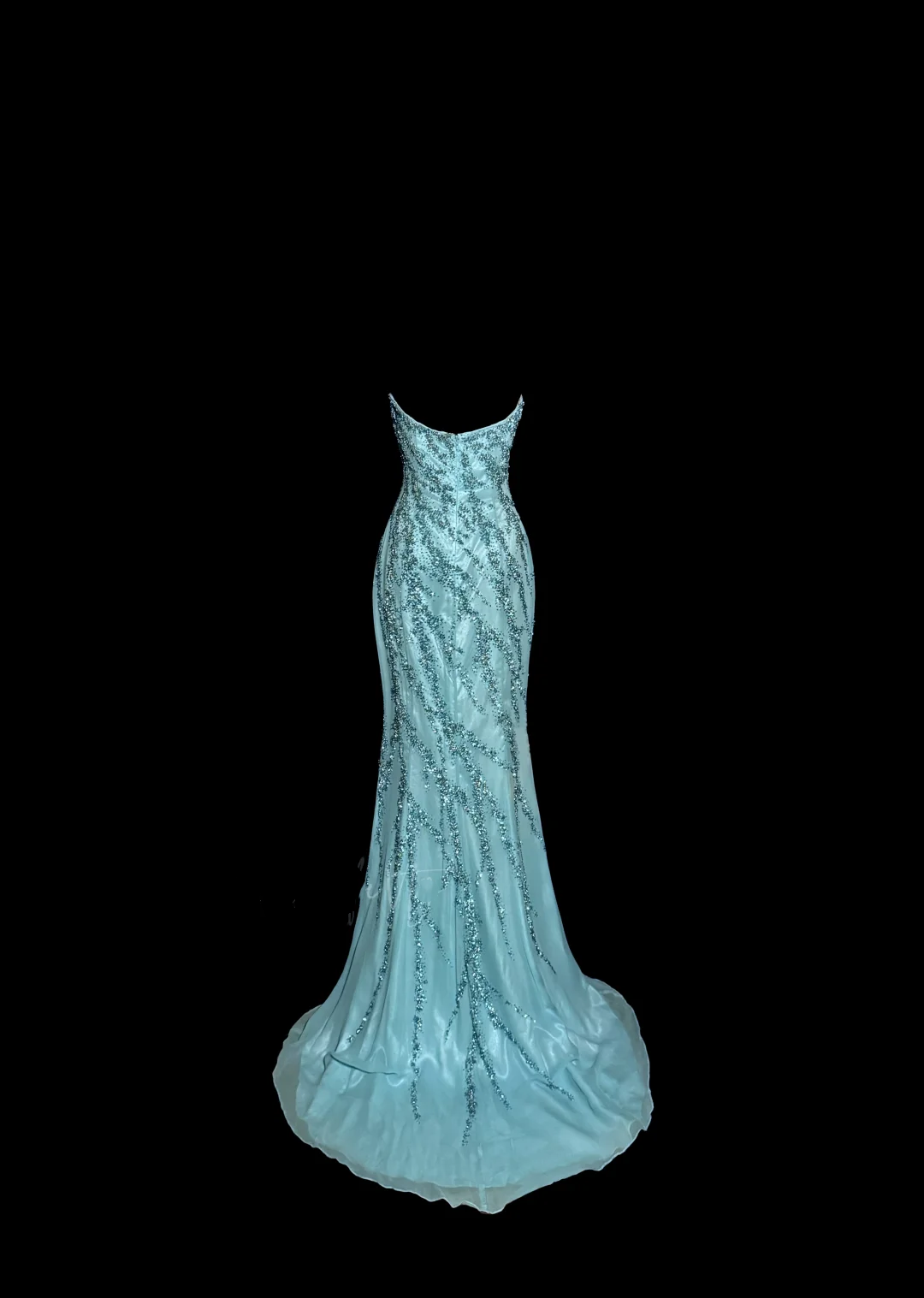 Vintage Mermaid Strapless Tulle Blue Beads Long Prom Gown Fairy Prom Dresses - View 2 | FashionDia