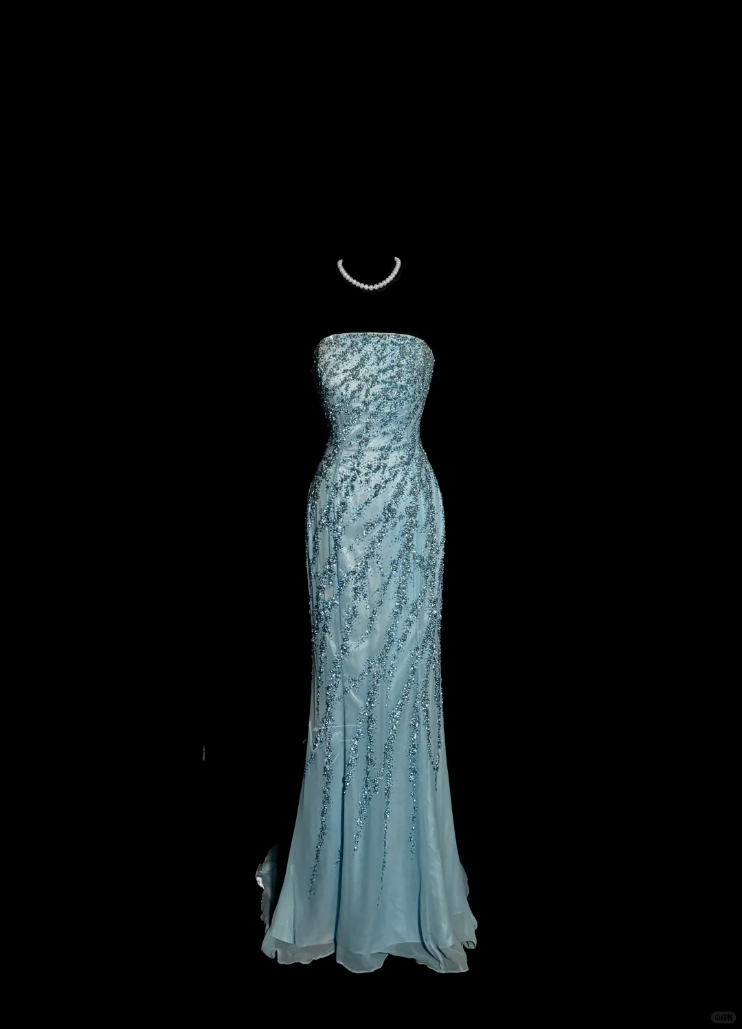 Vintage Mermaid Strapless Tulle Blue Beads Long Prom Gown Fairy Prom Dresses - FashionDia