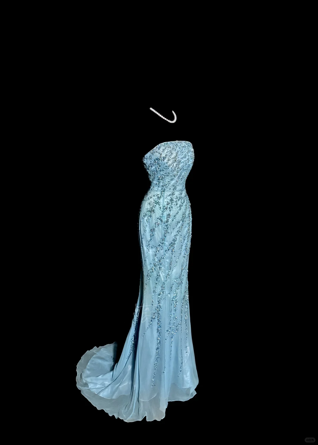 Vintage Mermaid Strapless Tulle Blue Beads Long Prom Gown Fairy Prom Dresses - View 3 | FashionDia