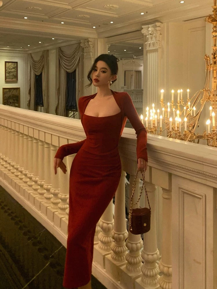 Chic Sheath Long Sleeves Red Prom Dresses Sexy Birthday Outfits