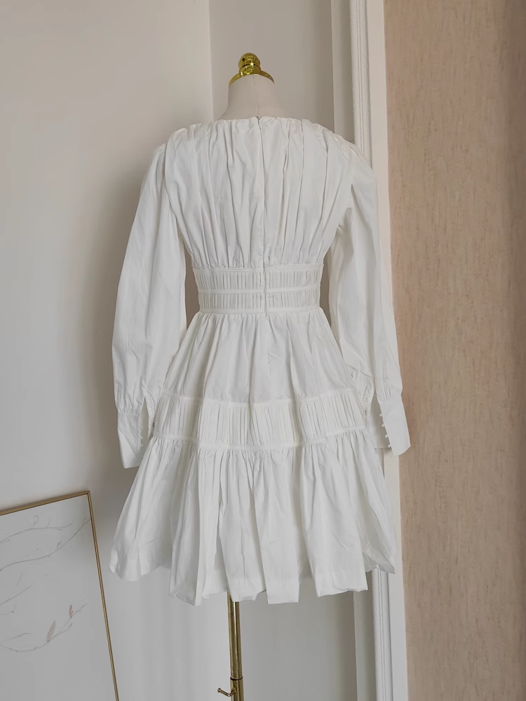 Cute A-Line V Neckline Long Sleeves Spring White Casual Dress Beach Holiday Dresses - View 2 | FashionDia