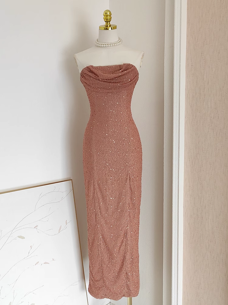Sexy Sheath Strapless Sequin Party Dress Holiday Birthday Outfits For Women