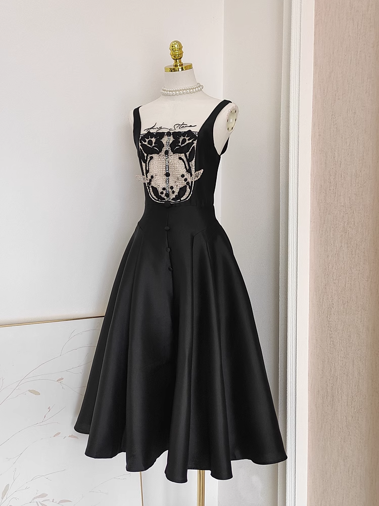 Sexy A-Line Spaghetti Straps Sleeveless Black Party Dress Holiday Birthday Dresses - View 2 | FashionDia