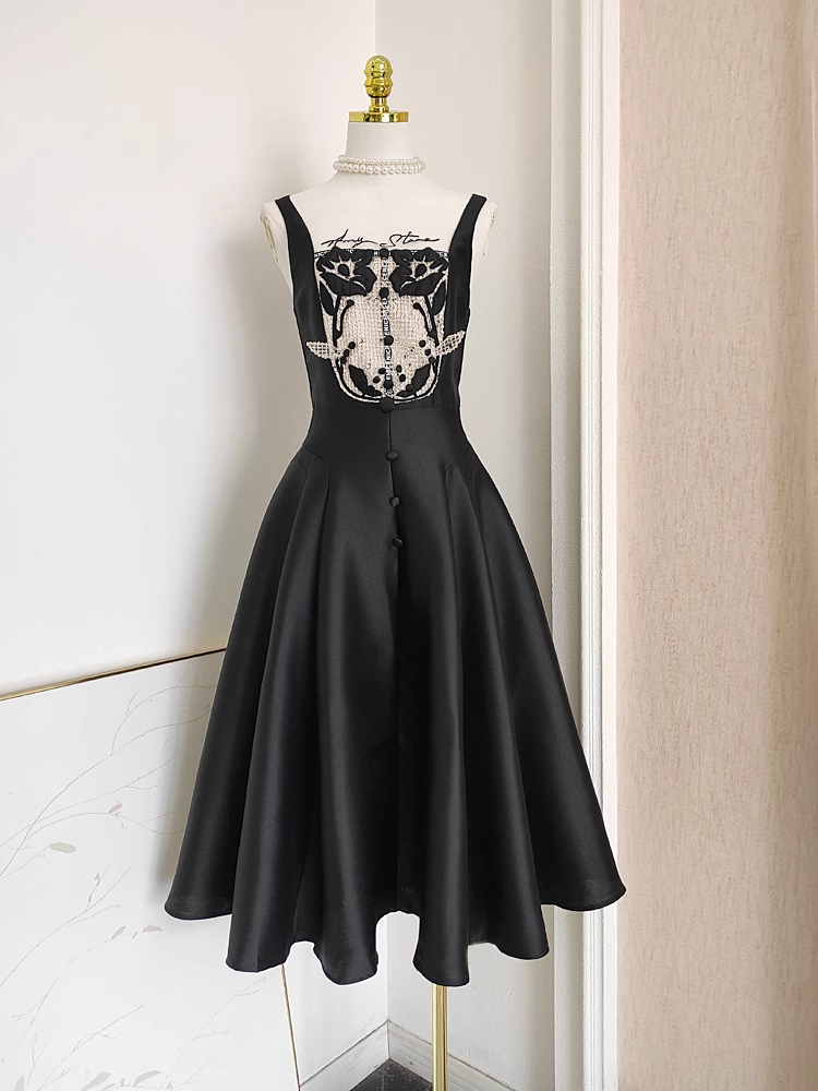 Sexy A line Spaghetti Straps Sleeveless Black Party Dress Holiday Birthday Dresses For Women