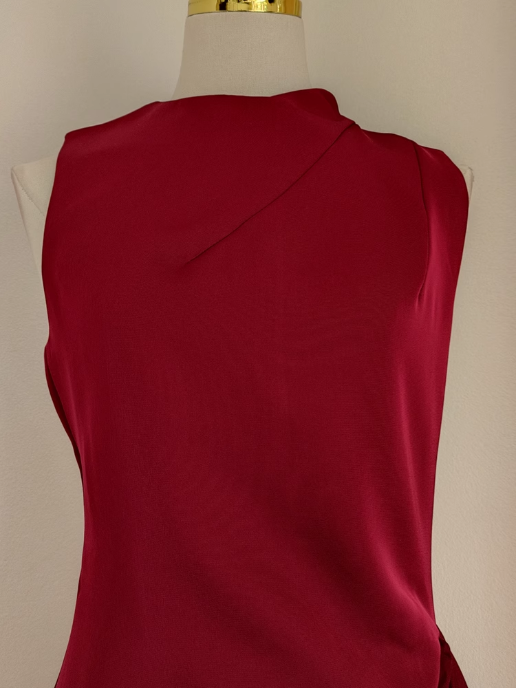 Sexy Sheath Scoop Neckline Burgundy Satin Dinner Party Dresses Birthday Outfits - View 4 | FashionDia