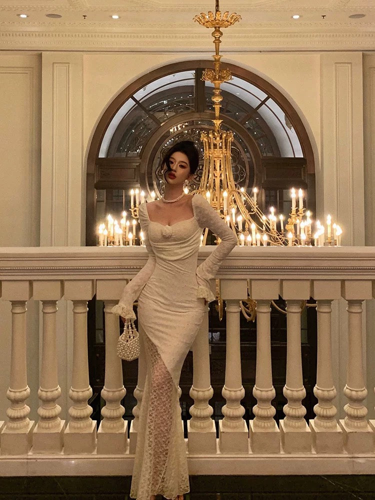 Modest Sheath Off The Shoulder Long Sleeves Lace Prom Dresses Evening Dress