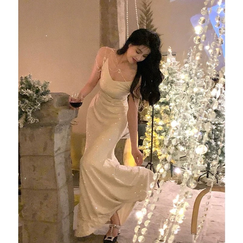 Sexy Sheath Spaghetti Straps Floor Length Prom Dresses Birthday Dress