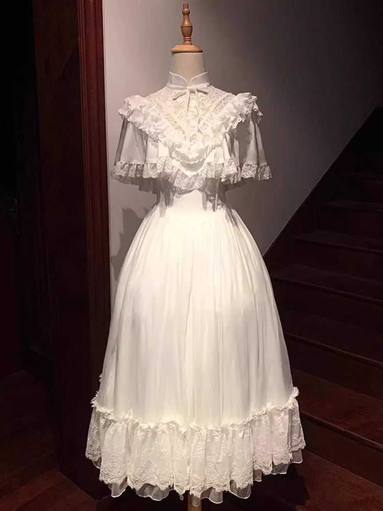 Chic Ball Gown High Neckline Floral ivory Lace Party Dresses Birthday Outfits With Short Sleeves
