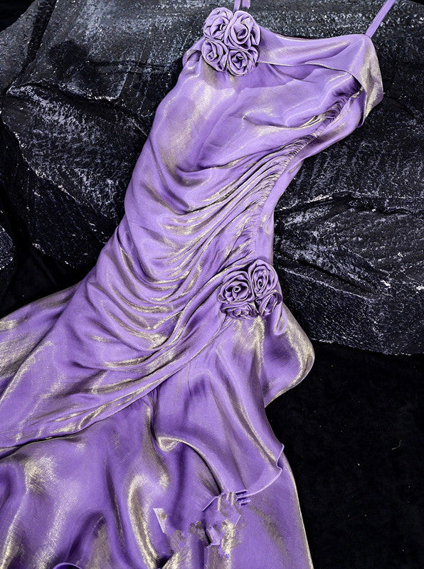 Vintage Mermaid Spaghetti Straps Long Lilac Prom Dresses Birthday Outfits With Ruffles