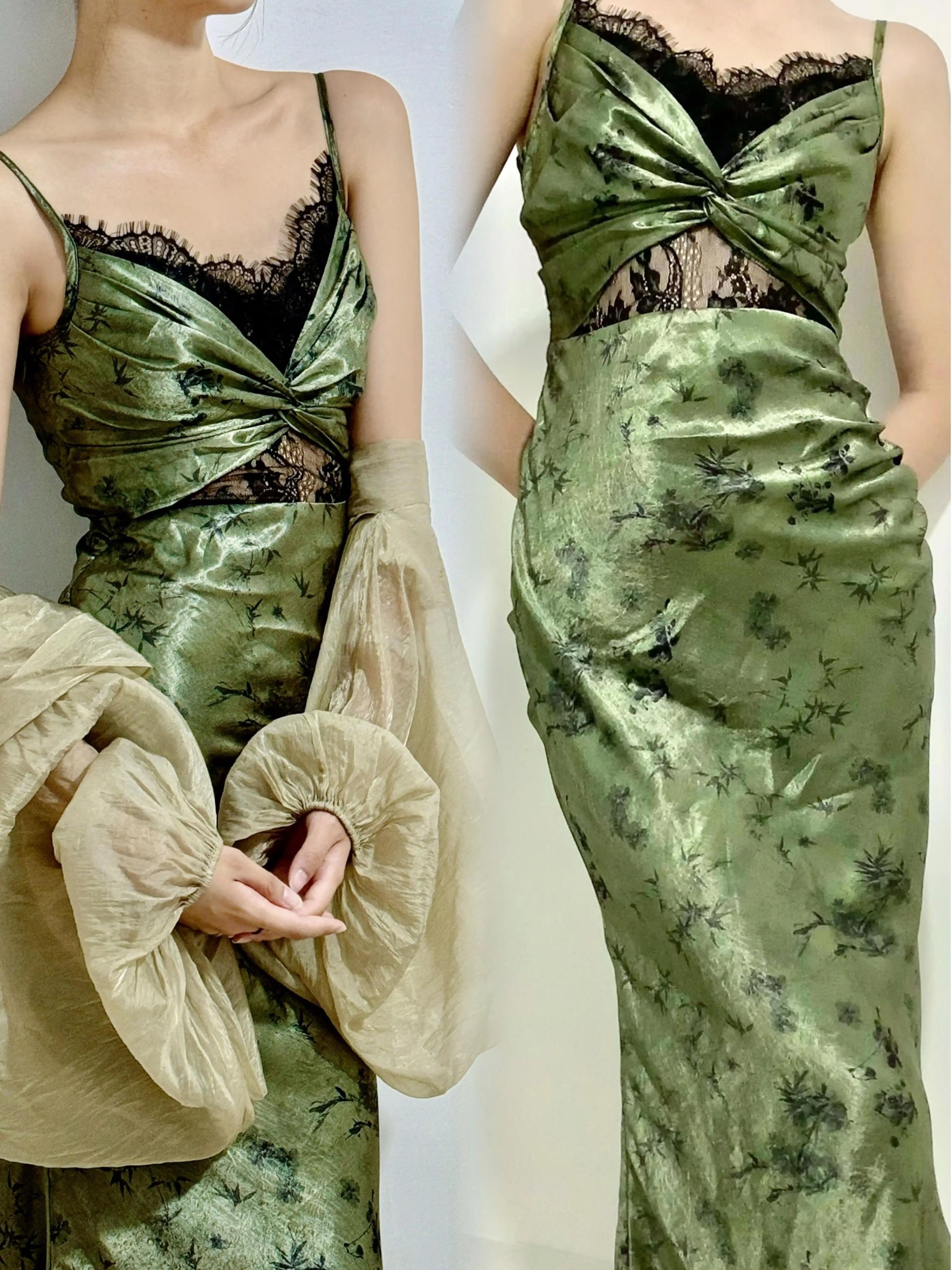 Vintage Sheath Spaghetti Straps Green Lace Ankle Length Prom Dresses Birthday Outfits
