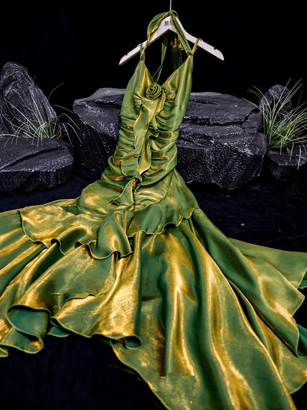 Vintage Mermaid Spaghetti Straps Green Long Length Prom Dresses Birthday Outfits