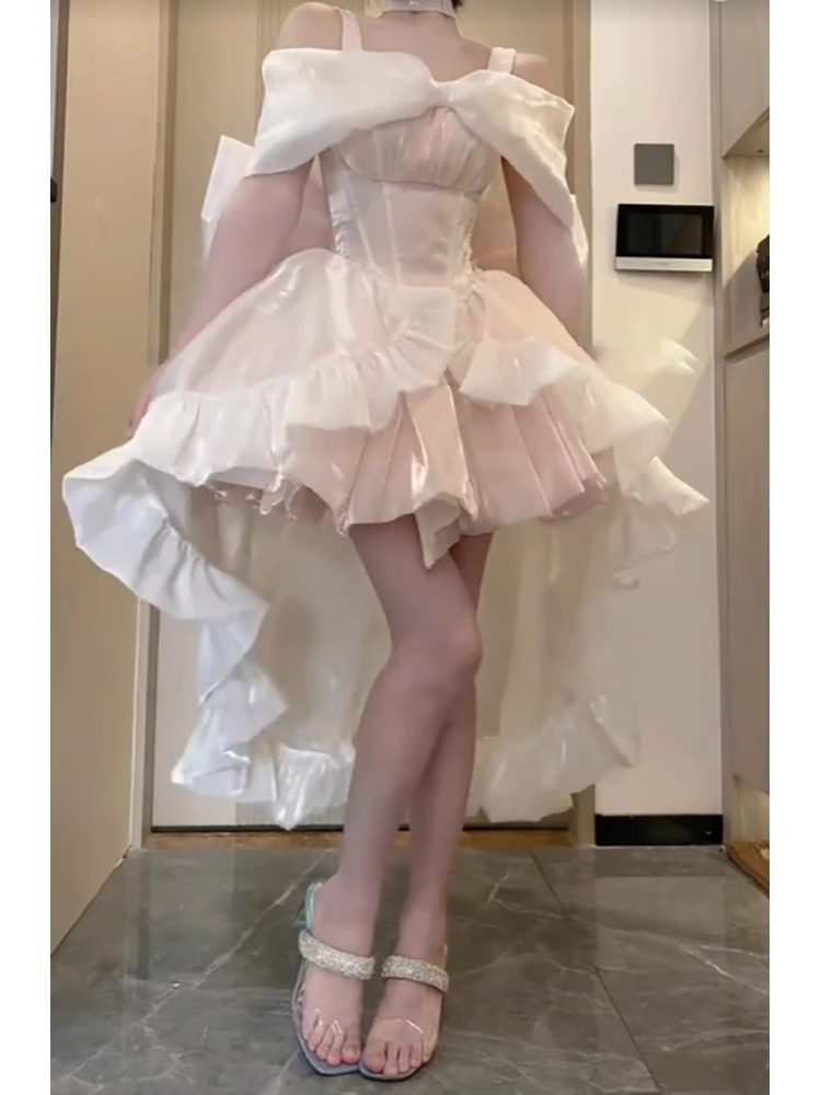 Retro Ball Gown Straps Short Pink Cocktail Dresses Birthday Outfits - FashionDia