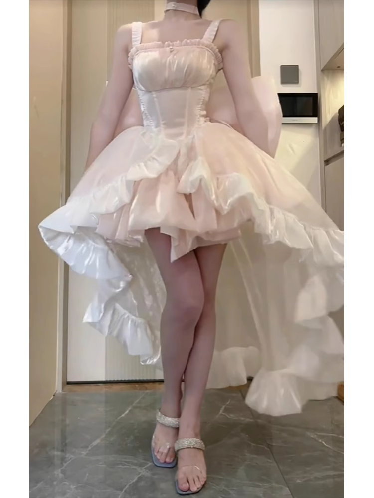Retro Ball Gown Straps Short Pink Cocktail Dresses Birthday Outfits - View 2 | FashionDia