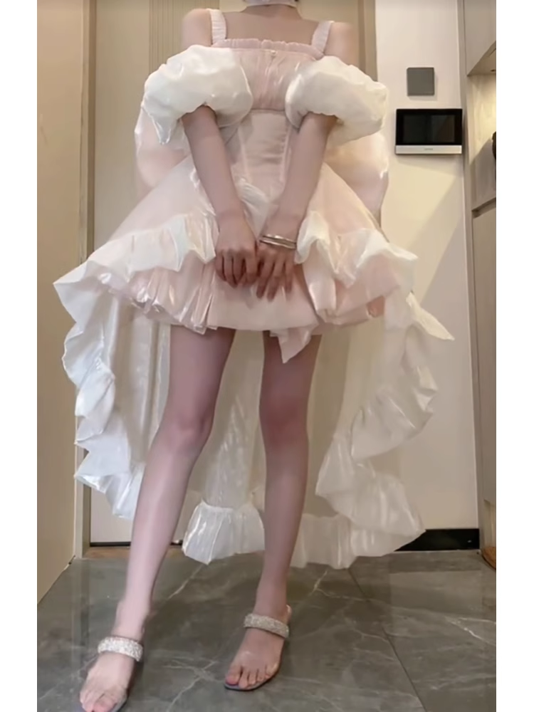 Retro Ball Gown Straps Short Pink Cocktail Dresses Birthday Outfits - View 3 | FashionDia